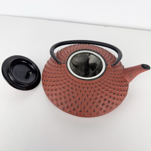 Japanese Red Bumpy Hobnail Cast Iron Tea Kettle Rust Red Teapot With Infuser - Picture 6 of 11
